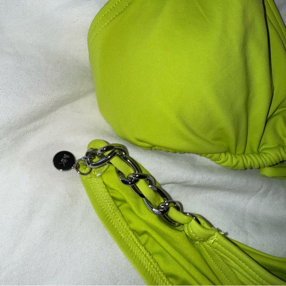 NWT Michael Kors neon Limeade Triangle chains String Bikini Top M Bottom L - Picture 6 of 15